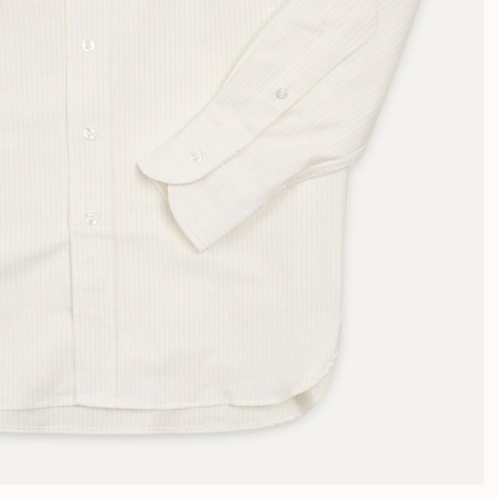 Drakes - Cream Ticking Stripe Cotton Oxford Cloth Button-Down Shirt - Size 15 - Picture 4 of 8